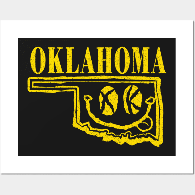 Oklahoma Grunge Smiling Face Black Background Wall Art by pelagio